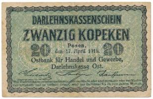 Német Birodalom / I. világháború / Keleti Főparancsnokság / Posen (Poznań) 1916. 20k T:F szép papír German Empire / WWI / Ober Ost / Posen (Poznań) 1916. 20 Kopeken C:F fine paper Krause R120