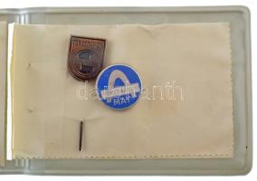 DN(~1960) "Magyar Alumíniumipari Tröszt" műgyantás fém törzsgárda kitűző eredeti tokjában, leírással (16mm) + DN "Törzsgárda - szerkisz" fém jelvény (13x16mm) T:VF, patina