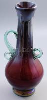 Üveg váza. Hutaüveg, anyagában színezett, száldíszítéses, hibátlan 34 cm
