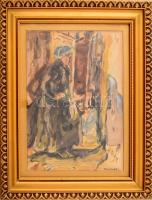 Perlmutter Izsák (1866-1932): Árus lány. Akvarell, papír, jelzett, üvegezett keretben 28x22 cm