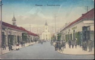 Óbecse church street with the shop of Pál Kiss and József Markovics