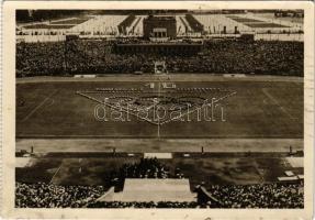 Budapest XIV. A Népstadion ünnepélyes megnyitója. Képzőművészeti Alap Kiadóvállalata, képeslapfüzetből / Festive inauguration of the People's Stadium (fl)
