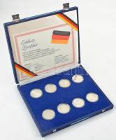 NSZK 1988. "6. Labdarúgó-Európa-bajnokság Henri-Delaunay Kupa 1986-88" 8xklf (mérkőzések helyszínei) Ag emlékérem kapszulában és eredeti dísztokban (23,33g/0.925/38,5mm) T:PP, a tok belső ragasztása elengedett GFR 1988. "6. Fussball-Europameisterschaft Henri-Delaunay Pokal 1986-88 Bundesrepublic Deutschland" 8xdiff (by venues) Ag commemorative medallion in capsule and original case (23,33g/0.925/38,5mm) C:PP, the inner glue of the case released