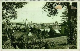 1938 Losonc, Lucenec; Celkovy pohlad / látkép, zsingagóga / general view, synagogue + "LOSONC VISSZATÉRT 1938" So. Stpl (ragasztónyomok / glue marks)