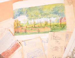 cca 1960 Varga Mátyás (1910-2002) grafikus, díszlettervező által készített színpadi látványtervek, ö...