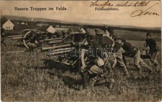 1914 Unsere Truppen im Felde. Feldhaubitzen / WWI Austro-Hungarian K.u.K. military, field artillery + "K.u.K. Ersatzbatteries. H.b. 13." (fa)