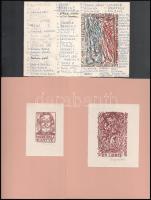 Varga Mátyás (1910-2002) 26 db ex libris, benne 6 db aláírt. és lista hogy kinek küldött, sok ismert...