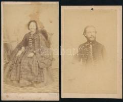 cca 1865 2 db portré Veress Ferenc kolozsvári műterméből, egyik foltos, 10,5×6,5 cm