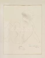 László Gyula (1910-1998): Női akt. Tus, papír, jelzett. Varga Katinak, Varga Mátyás grafikus lányának ajánlott. 28x22 cm