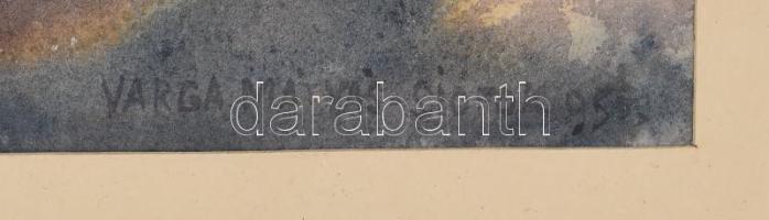 Varga Mátyás (1910-2002): Siófoki kikötő, 1955. Akvarell, papír, jelzett, paszpartuban. 35×46,5 cm