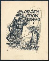 Haranghy Jenő (1894-1951): Osváth Ödön könyve (ex libris). Vonalas klisé, papír, jelzett a klisén, 10x8 cm