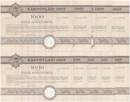 Budapest 1991. "Országos Kárrendezési és Kárpótlási Hivatal" kárpótlási jegye 1000Ft-ról (9x), "B" sorozat, egy kivételével sorszámkövetők "0334861-0334868", szárazpecséttel T:AU