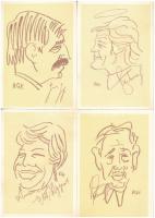 24 db MODERN motívum képeslap: Rózsahegyi György (1940-2010) karikatúrái, sok énekes, zenész, író és színész (pl. Roger Moore, Ella Fitzgerald, Alberto Moravia, Günther Grass, Duke Ellington, stb.) / 24 MODERN motive postcards: caricatures of György Rózsahegyi (jazz musicians, singers, writers, actors, etc.)