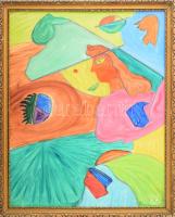 Hincz jelzéssel: Színes lány. Olaj, farost. Keretben 49x39 cm