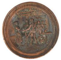 Vadászat. Bronzírozott fémötvözet dísztál, d: 21,5 cm