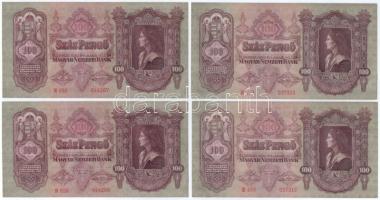 1930. 100P (4x), sorszámkövető párok "E 453 037311 - E 453 037312" + "E 650 044267 - E 650 044268" T:VF-F, szép papír Adamo P17