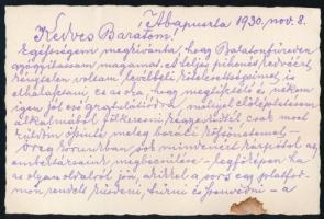 1930 Vitéz revisnyei Reviczky László m. kir. honvéd altábornagy autográf levele 13x9 cm