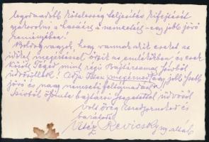 1930 Vitéz revisnyei Reviczky László m. kir. honvéd altábornagy autográf levele 13x9 cm