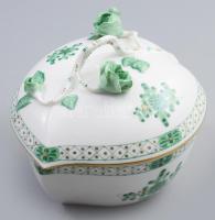 Herendi Waldstein zöld mintás bonbonier, jelzett, hibátlan, 12x12 cm