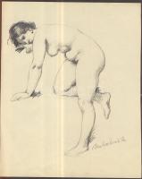 Mihalovits Miklós (1888-1960): Női akt vázlat, jelzett ceruza-papír 17x22 cm