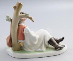 Zsolnay furulyázó juhász, kézzel festett, jelzett, 22x19 cm