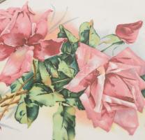 Fajanszbetétes edényalátét, fém szerelékkel, matricás díszítéssel, d: 25,5 cm