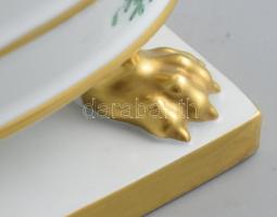 Herendi Apponyi zöld mintás oroszlánkörmös virágtartó edény, jelzett, kis karcokkal, 23x14x15 cm