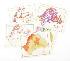 Erdély népességére, vallási, nemzetiségi megoszlására vonatkozó statisztikai adatokat szemléltető térképek (1880 és 1930 közötti adatokkal), 5 db, a M. Kir. Központi Statisztikai Hivatal Térképészete (Cartographical Dept. of the Royal Hungarian Central Bureau of Statistics) kiadása, angol nyelven, jó állapotban, 21x27cm / Statistical maps regarding the population of Transylvania (between 1880 and 1930), 5 pcs, in English language