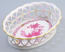 Herendi Indiai kosár lila mintás kínáló, áttört falú, jelzett, hibátlan, 21x15,5 cm