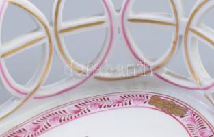 Herendi Indiai kosár lila mintás kínáló, áttört falú, jelzett, hibátlan, 21x15,5 cm