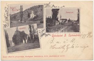 1899 (Vorläufer) Szinna, Snina; temetőkápolna, templom, kastély. Szabó Fivérek fényirdája kiadása / cemetery chapel, church, castle. Art Nouveau, floral (EK)