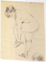 Mihalovits Miklós (1888-1960): Női akt vázlat, ceruza-papír 17x23 cm + egy jelzés nélküli pasztelraj...