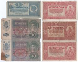 1902-1920. 9db-os vegyes korona bankjegy tétel T:F,VG szakadások