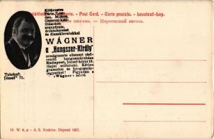 Lengyel zsidó művészlap, hátoldalán Wágner hangszeráruháza reklámja, Judaika. A. S. (Kraków) / Polis...