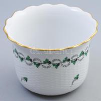 Herendi petrezselyemlevél mintás kaspó, háncsnyomott mintával, jelzett, d: 15,5 cm, m: 11 cm