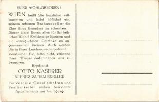 Wien, Vienna, Bécs; Wiener Rathauskeller (Otto Kaserer) / wine cellar and restaurant advertisement. ...
