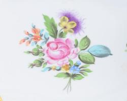 Herendi Bouquet de Saxe mintás levél alakú tálka, jelzett, hibátlan, 20x18 cm