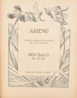 1903 Jugend. Münchner illustrierte Wochenschrift für Kunst und Leben. 1903 Band II. (A címlap szövegével ellentétben valójában csak a 34-52. számok!) München, Verlag der Münchner ,,Jugend", III+(1) p.+ 608-969 p. Rendkívül gazdag szövegközti és egészoldalas képanyaggal illusztrálva. Német nyelven. Korabeli, aranyozott gerincű egészvászon-kötésben, foltos borítóval, kissé sérült gerinccel, belül nagyrészt jó állapotban, ex libris-szel.