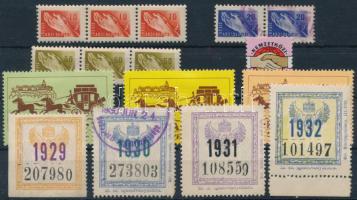 1929-1971 16 db segélybélyeg és MÁV éves bérlet matrica (1923-1932)