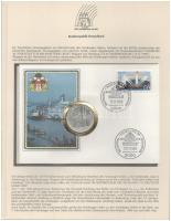 NSZK 1989J 10M Ag "800 éves Hamburg kikötője" érmés borítékban, előnyomott albumlapon T:AU patina FRG 1989J 10 Mark Ag "800th Anniversary - Port of Hamburg" coin in envelope, on pre-printed page C:AU patina Krause KM#171