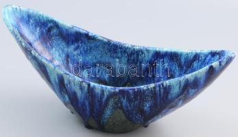 Bod Éva (1924-2004): Csorgatott mázas kínáló. Jelzett, minimális kopással, 35x13x15 cm /// Éva Bod (1924-2004): Drip-glazed serving dish. Signed. Minor wear. Dimensions: 35 × 13 × 15 cm