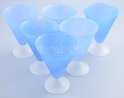 Empoli frosted üveg 6 személyes fagylaltos kehely garnitúra, jelzés nélkül, hibátlan, m: 15,5 cm
