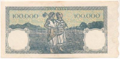 Románia 1946. 100.000L "J/3 0653186" T:F tűlyukak, de szép papír
Romania 1946. 100.000 Le...