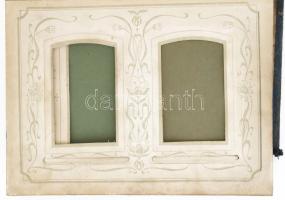 Szecessziós fotóalbum, bársonyborítású, a borítón fémveretekkel, a lapok szegélyén florális motívumo...