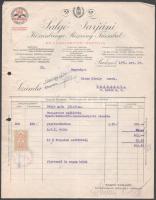 1941 Salgó-Tarjáni Kőszénbánya Rt. fejléces számlája, 10 f okmánybélyeggel, a szélén két lyukkal.