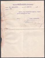 1915 Bp., Magyar Mezőgazdák Szövetkezete gépelt levele Balatonlellére, a szélén foltos, sérült, 3 sz...