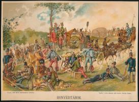 cca 1900 Honvédtábor, egykorú eredeti jelmezek után festette: Cserépy Árpád, 1848-49-es témájú színe...