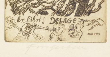 Michel Fingesten (1884-1943): Ex libris Delage ( morbid, halálos szerelmet imitáló Ex libris a művés...