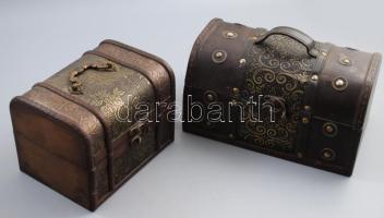 2 darab fa doboz fém veretekkel, h: 18-25 cm