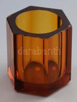 Moser lapra csiszolt váza, jelzéssel, sérüléssel, m: 11 cm